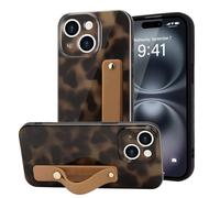 LAPOPNUT for iPhone 13 Case with Wrist Strap, Cheetah Leopard Tortoise Shell Print Shockproof Soft TPU Protective Case Women Girls, Slim Anti Scratch Cover for iPhone 13 6.1 Inch,Yellow
