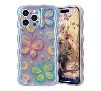 LAPOPNUT for iPhone 14 Pro Case,Colorful Flower Cute Curly Wave Frame Phone Case for Women and Girls,Floral Oil Painting Glossy Pattern Soft TPU Shockproof Cover for iPhone 14 Pro 6.1",Moon
