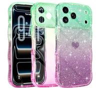 LAPOPNUT for iPhone 17 Pro Max Case 6.9", Colorful Sparkle Bling with Removeable Glitter Paper, Curly Wave Cute Wavy Phone Case for Women Girls,Camera Protection Shockproof Flexible TPU Cover, Green