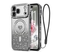 LAPOPNUT for iPhone 17 Pro Max Magnetic Case [Compatible with MagSafe][Glitter Card & Wrist Strap],Girls Women Bling Sparkle Rhinestone Diamond Raised Lens Protection Cover for iPhone 17 Pro Max,Black