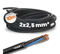 Lapp 10m H07RN-F 2x2.5 mm² Rubber Cable - UV & Oil Resistant Power Cord | Flexible 2-core copper wire without protective conductor for outdoor use, tools, and industrial machinery, black sheath