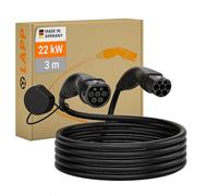LAPP Mobility EV Charger 22 kW Type 2/32 A / 3-phase/Charging Cable for Electric Vehicle Charger, Smooth Surface / 3 Metres/black