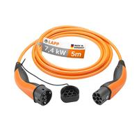 LAPP Mobility EV Charger Type 2 7,4 kW / 32 A / 1-phase/Charging Cable for Electric Car Charger, Smooth Surface / 5 Metres/Mode 3 / orange
