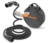 Lapp MOBILITY Helix Type 2 charging cable set with transport bag, self-rolling, 22 kW, 5 m, 32 A, 3-phase, Mode-3, IP55, for e-cars & plug-in hybrids, for wallbox & charging station, 79587