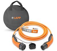 Lapp MOBILITY Type 2 charging cable set with transport bag, 11 kW, 5 m, 20 A, 3-phase, Mode 3, IP55, for electric cars & plug-in hybrids, compatible with wallbox & charging station, orange, 79584
