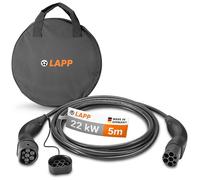 Lapp MOBILITY Type 2 charging cable set with transport bag, 22 kW, 5 m, 32 A, 3-phase, Mode-3, IP55, for e-cars & plug-in hybrids, suitable for wallbox & charging station, black, 79585