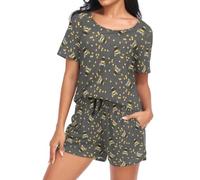 Laprad Womens Pajama Set Soft Short Sleeve 2 Piece Lounge Sets with Pockets, Bumblebee, XL