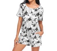 Laprad Womens Pajama Set Soft Short Sleeve 2 Piece Lounge Sets with Pockets, Killer Whale Orca, S