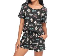 Laprad Womens Pajama Set Soft Short Sleeve 2 Piece Lounge Sets with Pockets, Rainbow Unicorn Dream, S