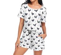 Laprad Womens Pajama Set Soft Short Sleeve 2 Piece Lounge Sets with Pockets, Roosters Chickens, XL