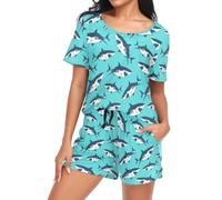 Laprad Womens Pajama Set Soft Short Sleeve 2 Piece Lounge Sets with Pockets, Shark, S