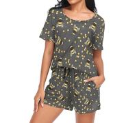 Laprad Women's Pajama Set Soft Short Sleeve 2 Piece Lounge Sleepwear Pjs Sets with Pockets, Bumblebee, L
