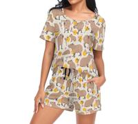 Laprad Women's Pajama Set Soft Short Sleeve 2 Piece Lounge Sleepwear Pjs Sets with Pockets, Capybara, L
