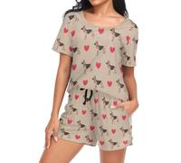 Laprad Women's Pajama Set Soft Short Sleeve 2 Piece Lounge Sleepwear Pjs Sets with Pockets, German Shepherd Dog Heart, M