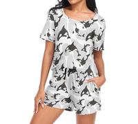 Laprad Women's Pajama Set Soft Short Sleeve 2 Piece Lounge Sleepwear Pjs Sets with Pockets, Killer Whale Orca, XL