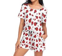 Laprad Women's Pajama Set Soft Short Sleeve 2 Piece Lounge Sleepwear Pjs Sets with Pockets, Ladybugs, S
