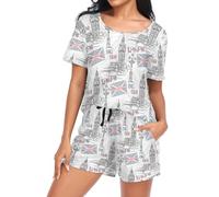 Laprad Women's Pajama Set Soft Short Sleeve 2 Piece Lounge Sleepwear Pjs Sets with Pockets, London England, M
