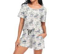 Laprad Women's Pajama Set Soft Short Sleeve 2 Piece Lounge Sleepwear Pjs Sets with Pockets, Western Cowboy, L