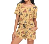 Laprad Women's Pajama Set Soft Short Sleeve 2 Piece Lounge Sleepwear Pjs Sets with Pockets, Western Desert Cowboy, M