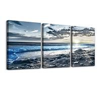 Lapremoly Wall Art For Living Room Decor Bedroom Poster Blue Beach Sun Ocean Landscape Paintings Prints Artwork Bathroom Decorations Seascape Canvas Hang Pictures Office Home Works, 12x16inches*3pcs