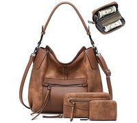 lapsting Hobo Bags for Women Handbags Purse Ladies Boho Shoulder Bag Crossbody Purses Faux Leather, E - 14inch Brown - Black Metal, 3PCS 14inch-18inch