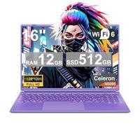 Laptop 16" Laptop 12GB LPDDR4 512GB SSD Celeron N5095 Up to 2.9Ghz 4-Core Win 11 PC 1920*1200 2K Support 2.5" HDD 1TB SSD Expandable with Cooling Fan Numeric Keyboard-Purple