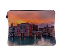 Laptop and tablet case in linen look - Venice/Palace view with channel edge at sunset - 12-13 inch laptop sleeve printed in France