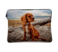Laptop and Tablet Case Linen Look Cavalier King Charles Small Dog Brown Beach Nature Cute - 12-13 Inches Protective Laptop Sleeve Printed in France