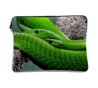Laptop and Tablet Case Linen Look - Couple Green Python Superb Reptiles Wild Animals Nature - 12-13 Inches Protective Laptop Sleeve Printed in France