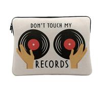 Laptop and Tablet Case Linen Look - Don't Touch My Records Music DJ Vintage Vinyl - 12-13 Inches Protective Laptop Sleeve Printed in France