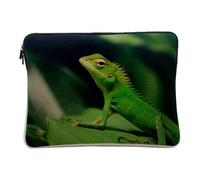 Laptop and Tablet Case Linen Look - Green Lizard from Borneo Bronchocela cristatella Reptile Asia - 12-13 Inches Protective Laptop Sleeve Printed in France