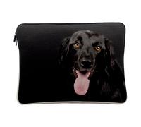 Laptop and Tablet Case Linen Look - Labrador Black Big Dog Cute Portrait - 12-13 Inches Protective Laptop Sleeve Printed in France