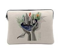 Laptop and Tablet Case Linen Look - Le Monde Entre tes Main Collage Art Surrealism - 14-15 Inches Protective Laptop Sleeve Printed in France