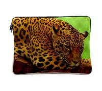 Laptop and Tablet Case Linen Look Leopard on a Tree Thong Wild Life 10 Inches Protective Laptop Sleeve Printed in France