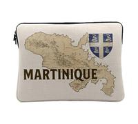 Laptop and Tablet Case Linen Look - Martinique 972 Department Fort de France Old Rare Map - 12-13 Inches Protective Laptop Sleeve Printed in France