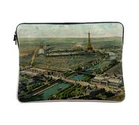 Laptop and Tablet Case Linen Look - Paris Antique Engraving Design 1900 Eiffel Tower Vintage - 10 Inches Protective Laptop Sleeve Printed in France