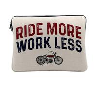 Laptop and Tablet Case Linen Look - Ride More Work Less Moto Large Capacity Cafe Racer - 10 Inches Protective Laptop Sleeve Printed in France