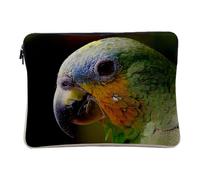 Laptop and Tablet Cover Linen Look - Parrot Head Multi-Coloured Close Up Exotic Bird - 14-15 Inches Protective Laptop Sleeve Printed in France
