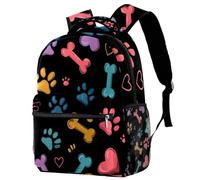 Laptop Backpack for Men and Women, Colorful Seamless Paw Hearts and Bones Work Bag Lightweight Travel Daypack