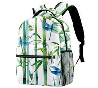 Laptop Backpack for Men and Women, Watercolor Bamboo Grove with Stems and Dragonflies Work Bag Lightweight Travel Daypack