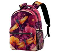 Laptop Backpack for Men Women, Circle Background with DragonflIES and Floral Work Bag Lightweight Travel Daypack