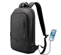 Laptop Backpack, Mens Computer Rucksack Lightweight Slim Laptop Rucksack Waterproof Daypack with USB Charging Port, Compact Bag Business Travel College School Bag for Office Work Outdoor-15.6'', Black