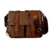 Laptop Bag 14.5 inch Mens Vintage Casual Canvas Messenger Bag Men's Military Leather Canvas Travel Briefcase Crossbody Satchel Shoulder School Bag for Notebook Laptop (Coffe)