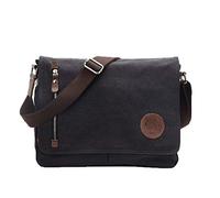 Laptop Bag 14 inch Mens Vintage Casual Fashion Canvas Messenger Bags Briefcase Crossbody Single Shoulder Bag ipad Bag Book Bag Satchel School Bag (Black)