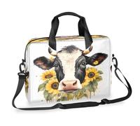 Laptop Bag 16 Inch, Messenger Shoulder Bag for Laptop or Tablet, Farmhouse Cattle Bull Farm Animal With Sunflower Business Briefcase Gifts for Men Women