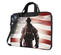 Laptop Bag American Flag Soldier Messenger Shoulder Bag Shockproof Laptop Case Computer Carrying Cover Briefcase 13 inch