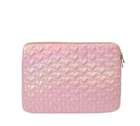 Laptop Bag Cute Pad Computer Protect Case Pouch Within 15 Inch Cute Laptop Sleeve Quilted Soft Puffer Bag(Heart Pink)