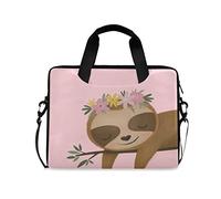 Laptop Bag, Cute Sloth Flower Pink Computer Sleeve Case Laptop Handbags Briefcase with Strap and Handle for Boys Girls Women Men 14 15 15.6 Inch