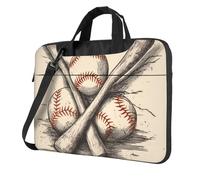 Laptop Bag Laptop Carrying Case Hand Drawn Baseball Bats and Ball Messenger Shoulder Bag with Shoulder Strap Computer Bag, Black, 14 inch