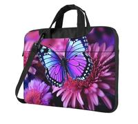 Laptop Bag Laptop Carrying Case Purple butterfly and flower Messenger Shoulder Bag with Shoulder Strap Computer Bag 13 inch